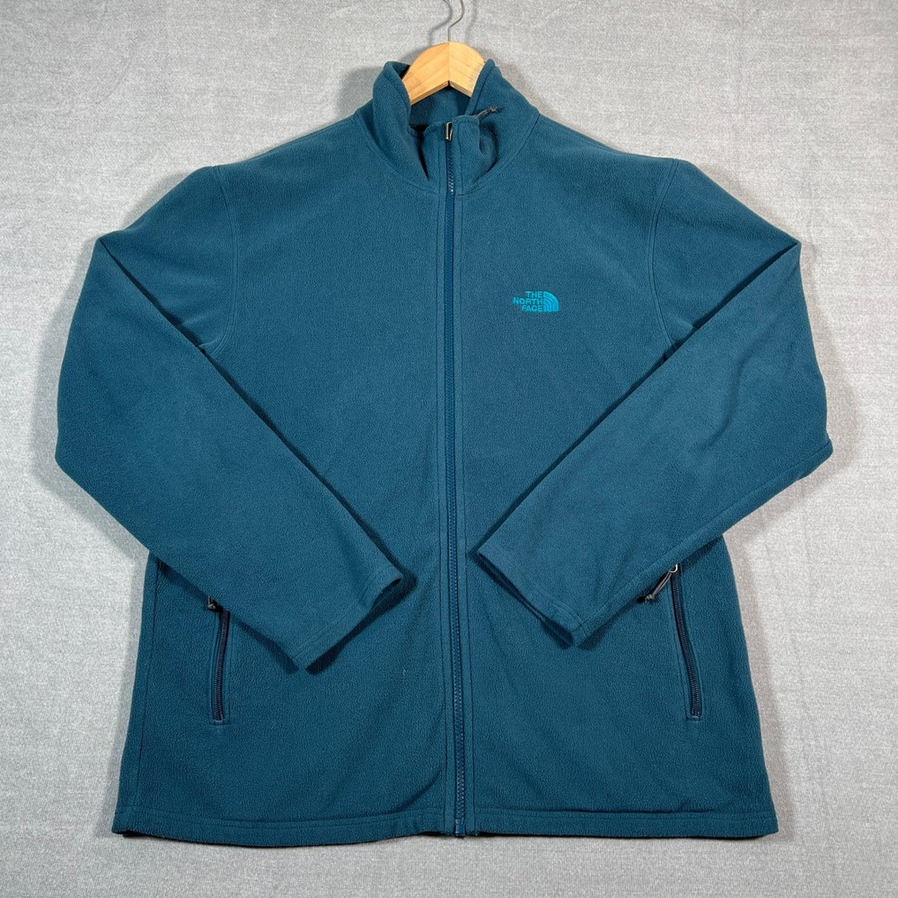 The North Face TKA 100 Full Zip Fleece Jacket Mens Large Blue Teal Polyester